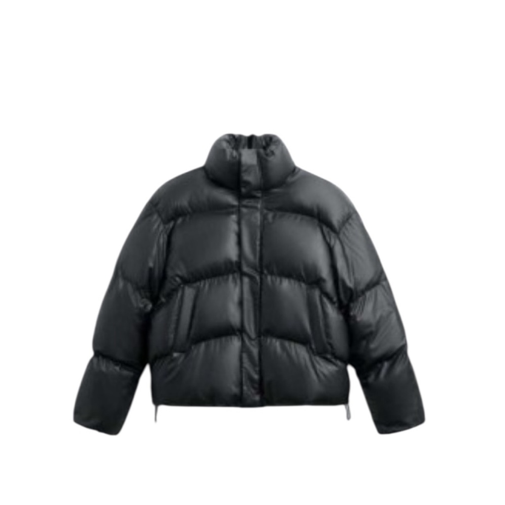 🖤 𝐙𝐀𝐑𝐀 Faux Leather Cropped Puffer Jacket Black VIRAL🔥